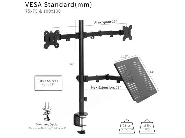 VIVO Dual 13' to 27' Monitor Mount with Laptop Holder, Tall Adjustable Stand