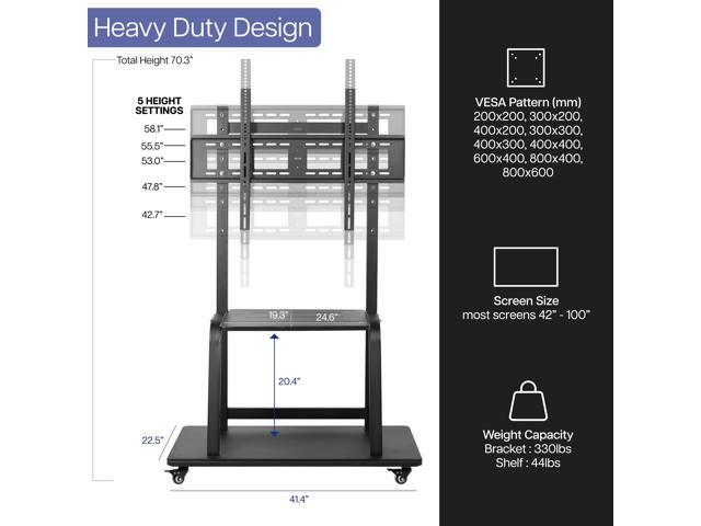 VIVO Heavy Duty Steel Mobile TV Cart for 42' to 100' Screens w/ Metal AV Shelf