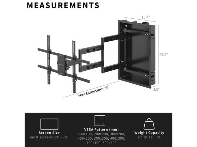 VIVO Recessed In-Wall TV Mount for up to 75' LED LCD Screens, Ultra Low Profile