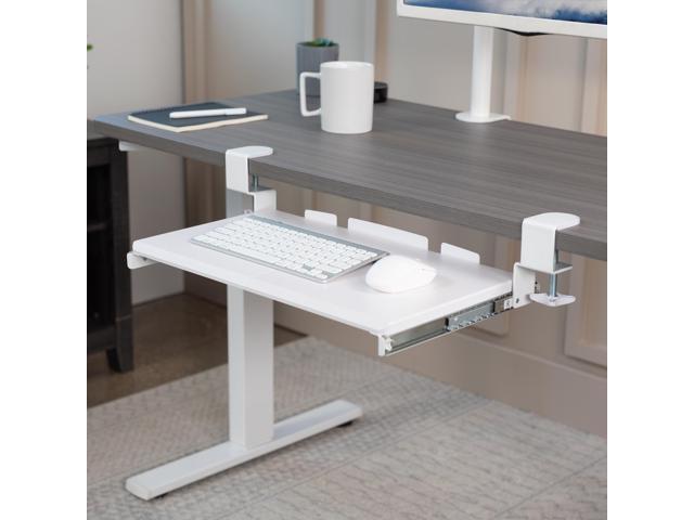 VIVO White Small Clamp-on Computer Keyboard and Mouse Under Desk Slider Tray