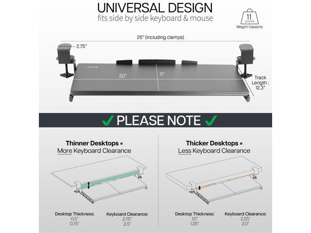 VIVO White Small Clamp-on Computer Keyboard and Mouse Under Desk Slider Tray