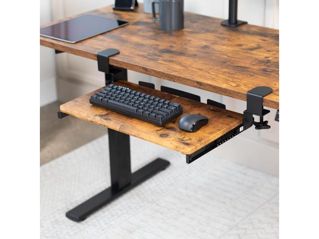 VIVO Rustic Vintage Brown Small Clamp-on Keyboard and Mouse Under Desk Tray