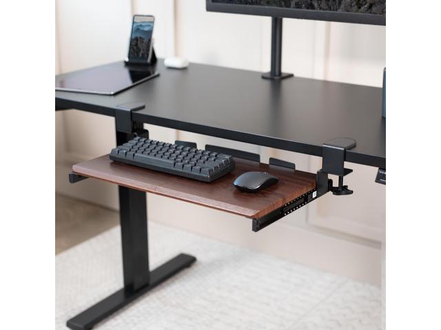 VIVO Dark Walnut Small Clamp-on Computer Keyboard & Mouse Under Desk Slider Tray