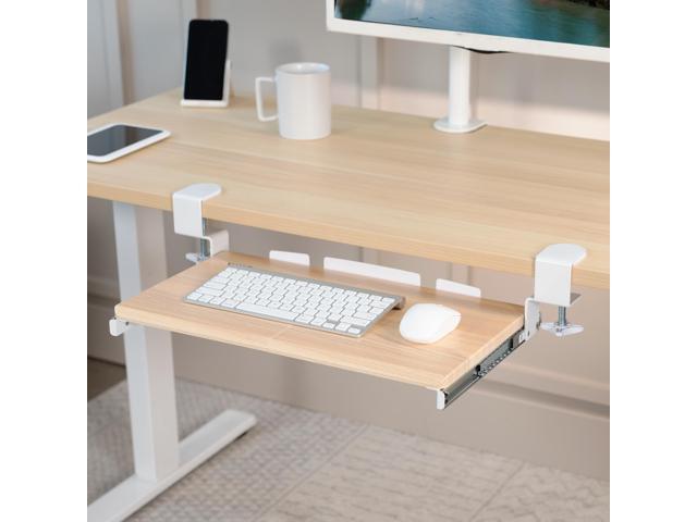 VIVO Light Wood Small Clamp-on Computer Keyboard & Mouse Under Desk Slider Tray