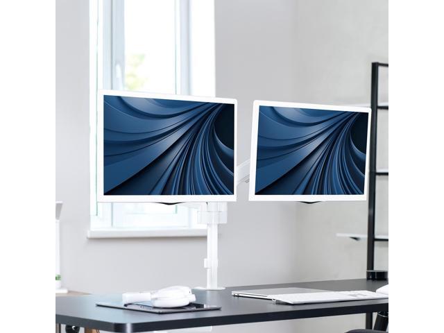 VIVO White Dual Monitor Pneumatic Sit-Stand Desk Mount for 2 Screens up to 32'