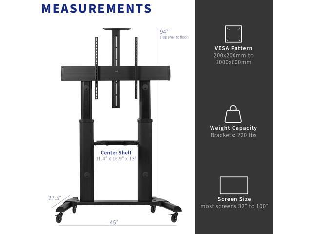Black Ultra Heavy Duty Mobile Stand TV Cart Mount, Fits 32' to 100' Flat Screens