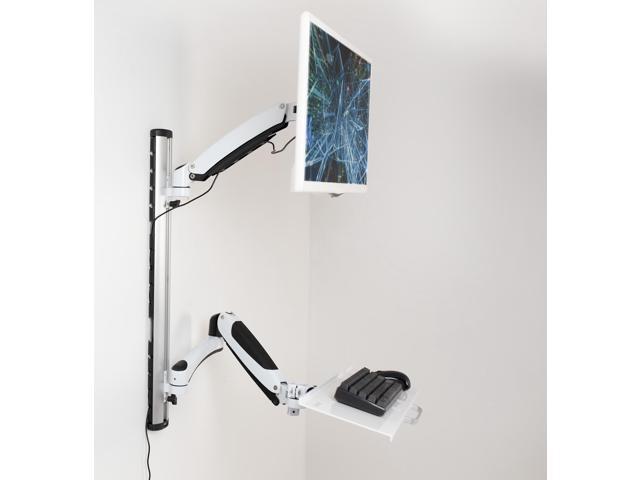 VIVO White Sit-Stand Wall Mount Counterbalance Monitor Keyboard Workstation