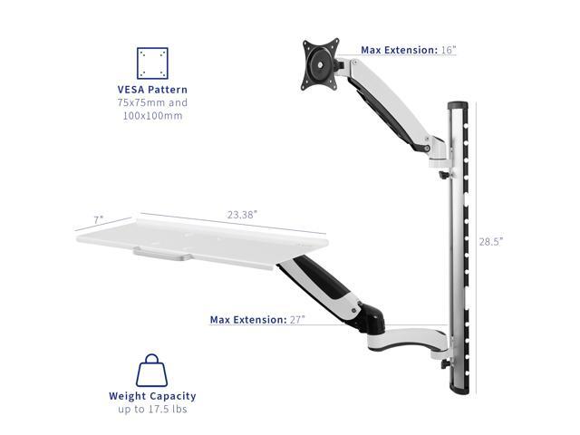 VIVO White Sit-Stand Wall Mount Counterbalance Monitor Keyboard Workstation