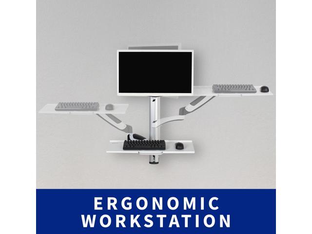 VIVO White Sit-Stand Wall Mount Counterbalance Monitor Keyboard Workstation
