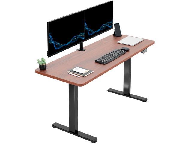 VIVO Electric 60 x 24 Stand Up Desk Workstation Dark Walnut Table Top, Black Frame