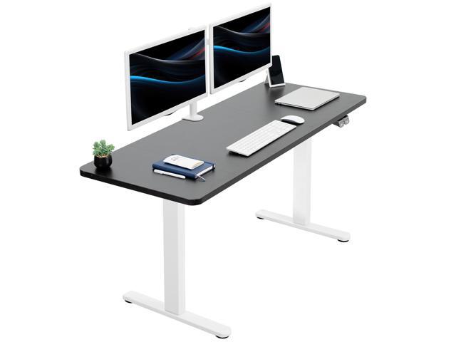 VIVO Electric 60 x 24 Stand Up Desk Workstation Black Table Top, White Frame