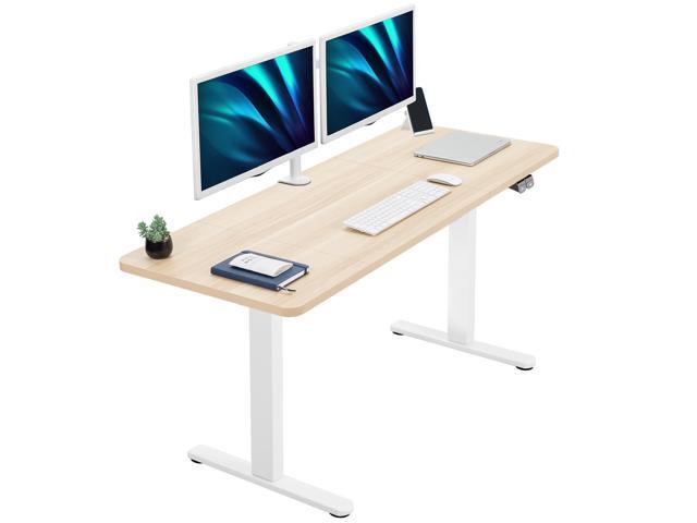 VIVO Electric 60 x 24 Stand Up Desk Light Wood Table Top, White Frame
