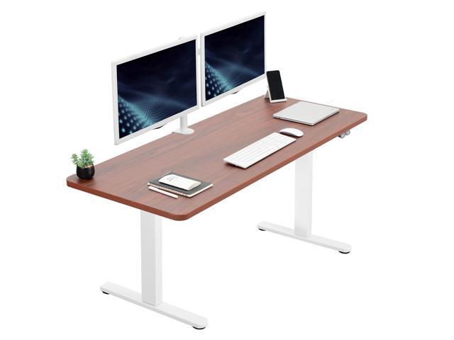 VIVO Electric 60 x 24 Stand Up Desk Dark Walnut Table Top, White Frame