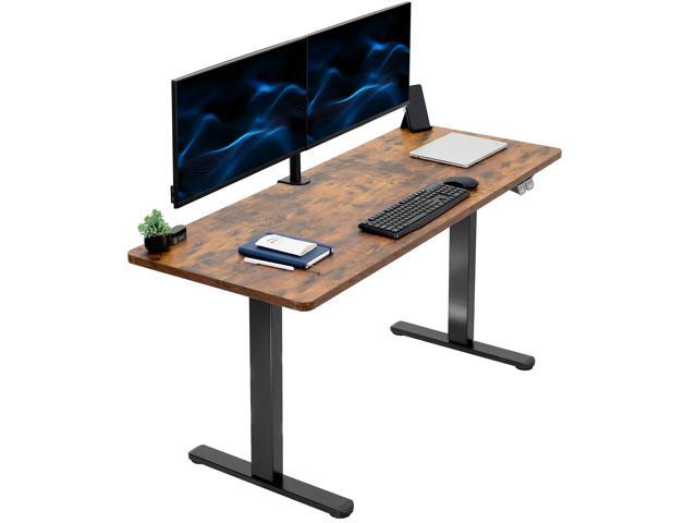 VIVO Electric 60 x 24 Stand Up Desk Workstation Vintage Brown Table Top, Black Frame