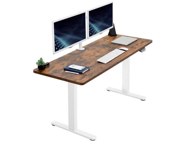VIVO Electric 60x24 Stand Up Desk, Rustic Vintage Brown Table Top, White Frame