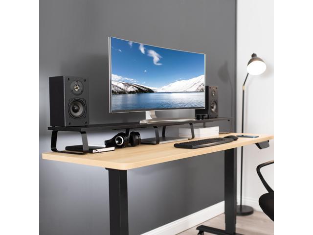 VIVO Black Wood 55' Wide Desktop Stand Ergonomic TV Monitor Riser Desk Organizer