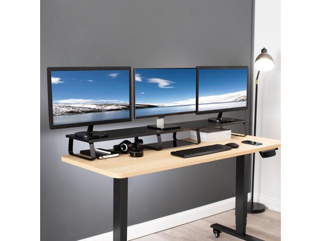VIVO Black Wood 55' Wide Desktop Stand Ergonomic TV Monitor Riser Desk Organizer