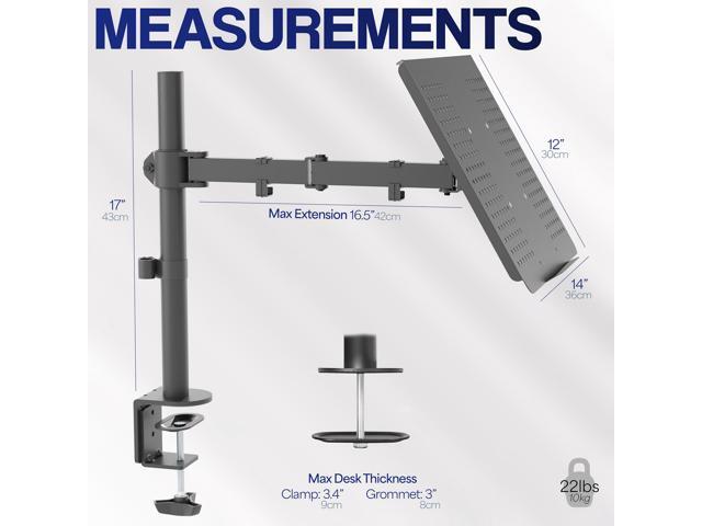 VIVO Black Single Laptop Notebook Desk Mount, Fully Adjustable Extension Clamp