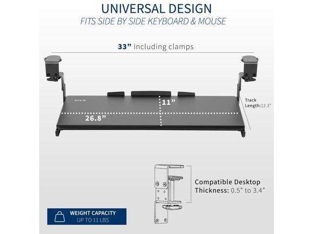 VIVO Black Clamp-on Height Adjustable Keyboard and Mouse Under Desk Slider Tray