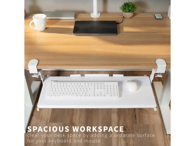 VIVO White Clamp-on Height Adjustable Keyboard and Mouse Under Desk Slider Tray