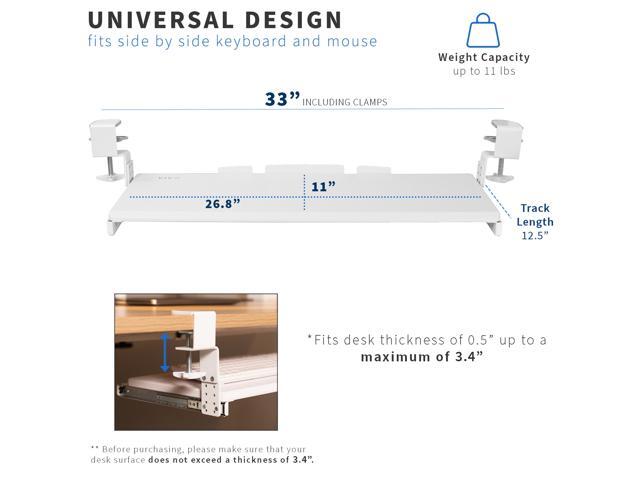 VIVO White Clamp-on Height Adjustable Keyboard and Mouse Under Desk Slider Tray