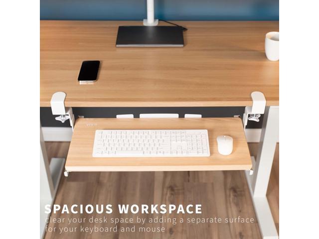 VIVO Light Wood Clamp-on Height Adjustable Keyboard & Mouse Under Desk Tray