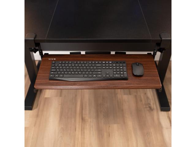 VIVO Dark Walnut Clamp-on Height Adjustable Keyboard & Mouse Under Desk Tray