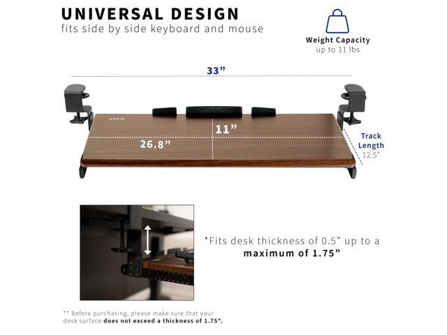 VIVO Dark Walnut Clamp-on Height Adjustable Keyboard & Mouse Under Desk Tray