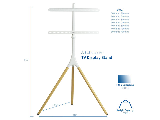 VIVO White Artistic Easel 45' to 65' Screen TV Tripod Adjustable Floor Stand