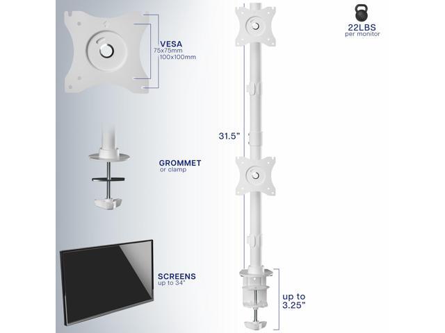 VIVO White Dual Computer Monitor Desk Mount, Vertical Array, 2 Screens up to 34'