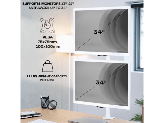 VIVO White Dual Computer Monitor Desk Mount, Vertical Array, 2 Screens up to 34'