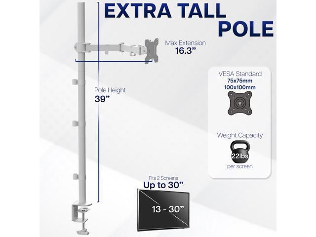 VIVO White Single Monitor Tall Adjustable Mount, Fits Computer Screens up to 27'