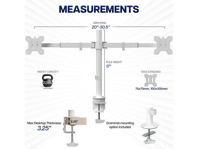 VIVO White Telescoping Dual 21' to 32' Monitor Mount, Heavy Duty Desk Stand