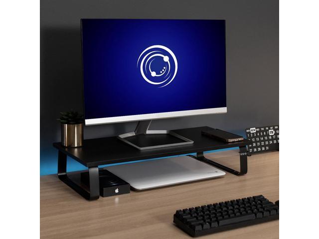 VIVO Black Wood 24' Wide Desktop Stand Ergonomic TV Monitor Riser Desk Organizer