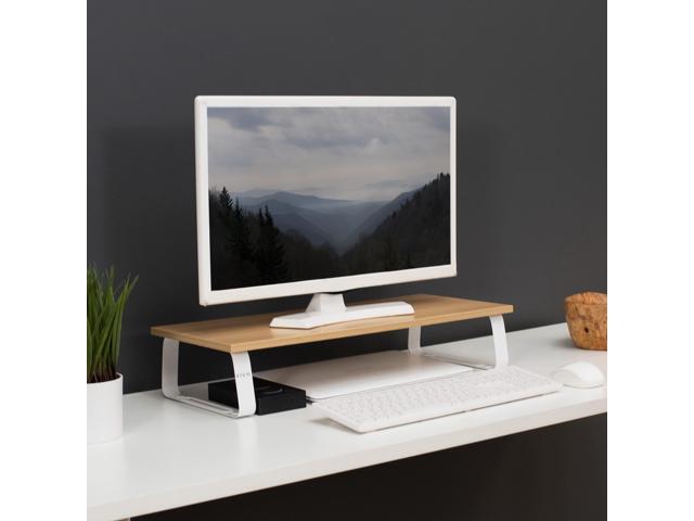 VIVO 24' Desktop Stand Organizer, TV Monitor Riser, Light Wood Top, White Legs