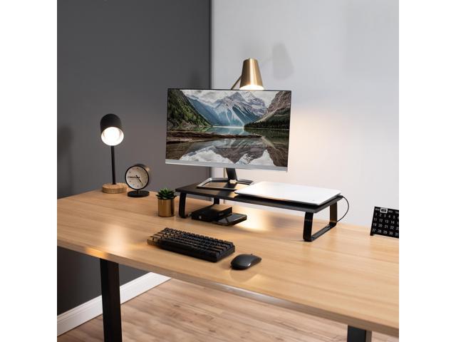 VIVO Black Wood 24' Wide Desktop Stand Ergonomic TV Monitor Riser Desk Organizer