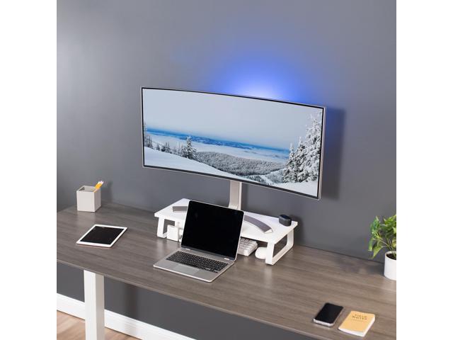 VIVO White Wood 24' Wide Desktop Stand Ergonomic TV Monitor Riser Desk Organizer
