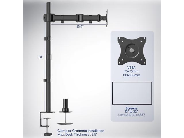Single Monitor Desk Mount Extra Tall Fully Adjustable Stand for up to 32' Screen