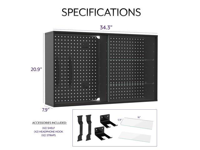Life Finds Pegboard Cabinet with Shelving and Glass Door, Accessories Included