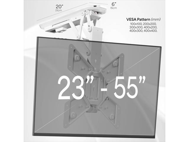 White Electric Motorized Flip Down Pitched Ceiling TV Mount, 23' to 55' Screen