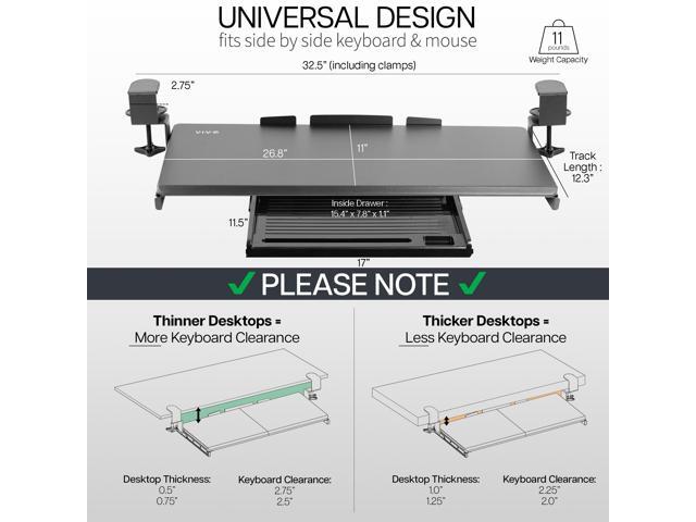VIVO Extra Sturdy Clamp-on Computer Keyboard Tray Platform with Pencil Drawer