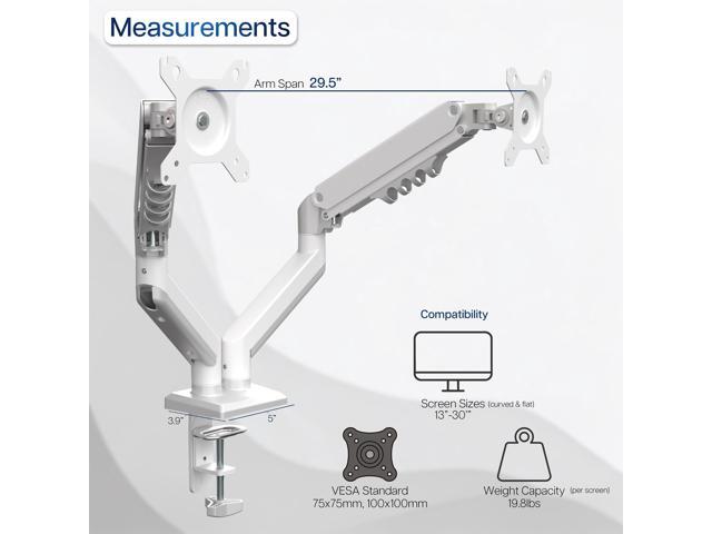 VIVO White Dual 13' to 30' Computer Monitor Counterbalance Desk Mount Stand