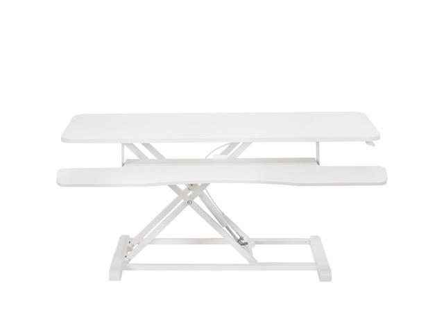 VIVO White Height Adjustable 42' Standing Desk Monitor Riser, Sit Stand Tabletop