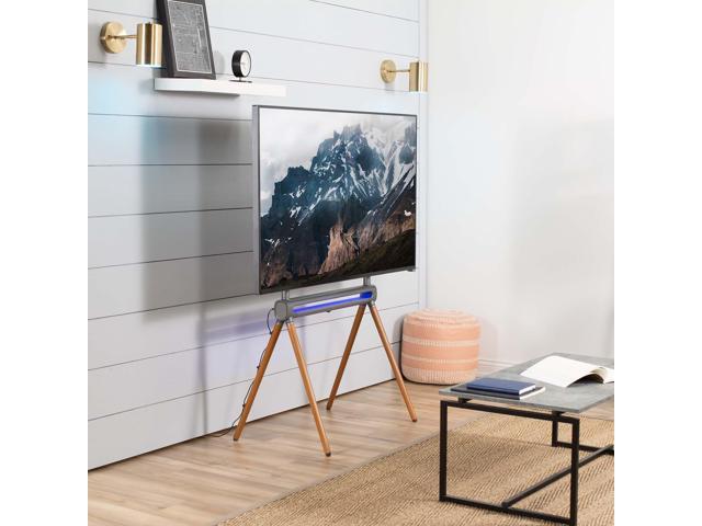 VIVO Wood Easel Studio 49' to 70' TV Adjustable Floor Stand with RGB Lights