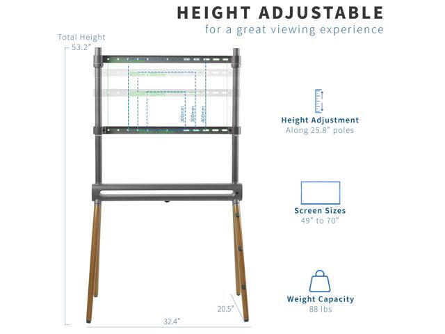 VIVO Wood Easel Studio 49' to 70' TV Adjustable Floor Stand with RGB Lights