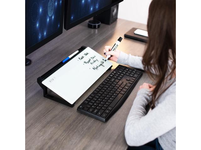VIVO Glass 16 x 7 inch Desktop Whiteboard with Marker Slot and Open Storage