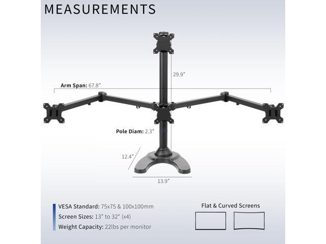 VIVO Steel Quad Monitor Mount Adjustable 3 + 1 Stand 4 Screens up to 32'