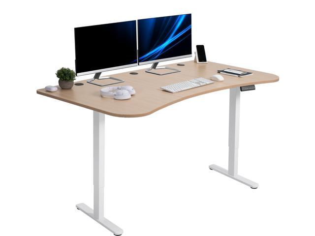 VIVO Electric 63 x 32 Stand Up Desk, Light Wood Table Top, White Frame