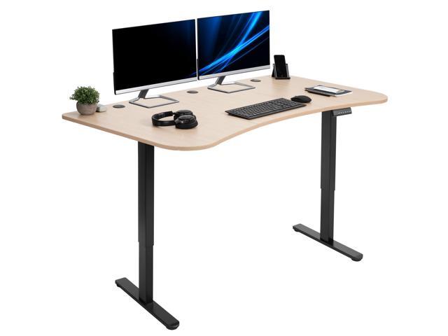 VIVO Electric 63 x 32 Stand Up Desk, Light Wood Table Top, Black Frame