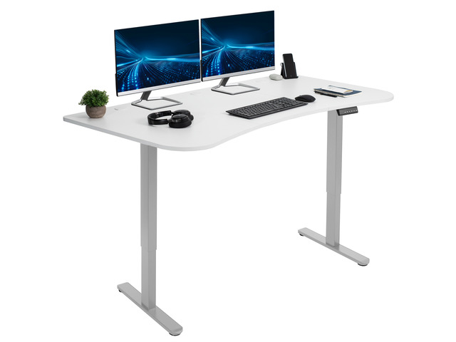 VIVO Electric 63 x 32 Stand Up Desk, White Table Top, Gray Frame
